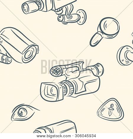 Doodle Set Video Camera .seamless Pattern. Vector