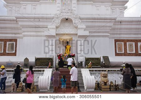 Thai People Travel Visited And Respect Praying Phra That Nadoon Chedi Or Wat Na Dun Pagoda At Mahasa