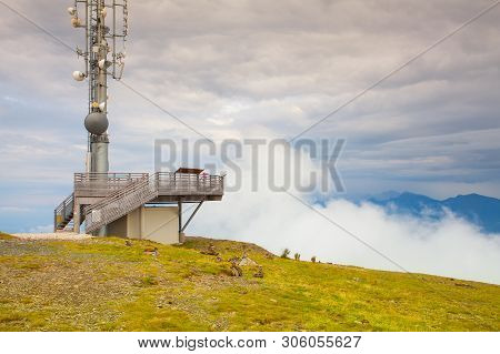 Communications Station And Amazing Morning In Gerlitzen Apls In Austria.view Of The Mountains In Slo