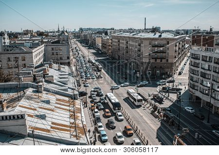 Saint Petersburg, Russia, May 2019. Ligovsky Prospect Is The Top View. Roofs Of The City From Height