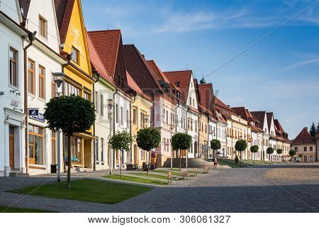 Bardejov, Slovakia - August 09, 2015: Old Main Square Buildings. Mostly Renaissance, Originally Goth