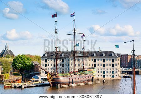 Amsterdam, The Netherlands - May, 2018: National Maritime Museum Scheepvaartmuseum In Amsterdam With