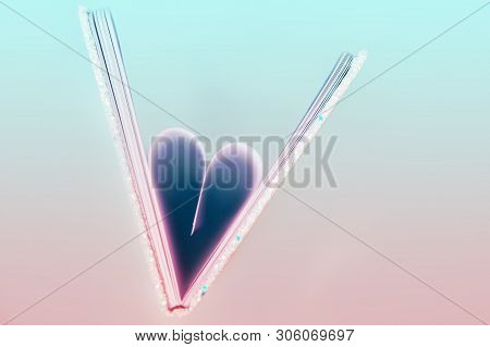 Open Notebook With Empty Whitetexture Pages Making Shape Of A Heart. Personal Diary Or A Book With E