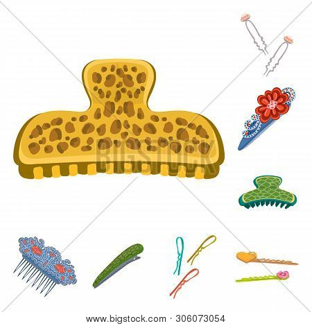 Vector Illustration Of Barrette And Hair Symbol. Collection Of Barrette And Accessories Stock Symbol
