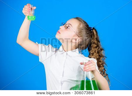 Scientific Experiment. Science Research In Lab. Small School Girl. Education And Knowledge. Back To 