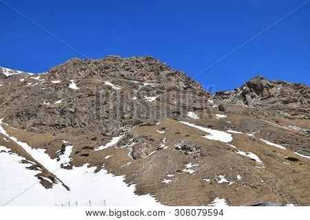 View Of The Winter Rocky Mountains At The Foot Of Mount Elbrus In The Azau Valley In The Mountains O