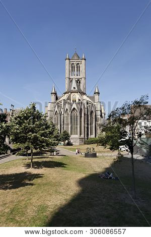 Ghent, Belgium - June 1, 2017: Rear View Of The Saint Nicolas Church In The Center Of Town