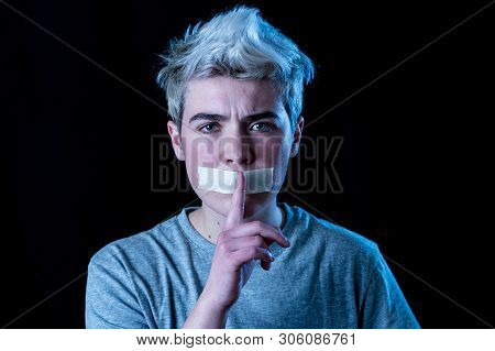 Young Transgender Boy With Taped Mouth Making Him  Silenced Not Able To Talk About His Gender Identi