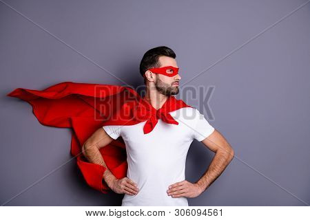 Portrait Of His He Nice-looking Attractive Content Macho Candid Virile Bearded Guy Looking Aside Rea