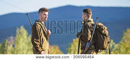 Friendship Of Men Hunters. Military Uniform Fashion. Army Forces. Camouflage. Hunting Skills And Wea