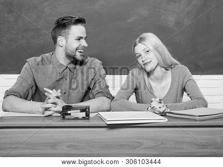 Student Life. Lesson And Blackboard. Teachers Day. Modern School. Knowledge Day. Couple Of Man And W