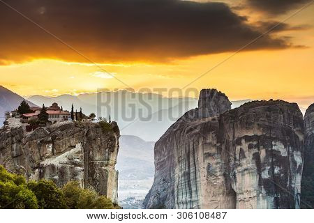 Monastery Of The Holy Trinity On Cliff. Greek Destinations. The Meteora Monasteries, Greece Kalambak