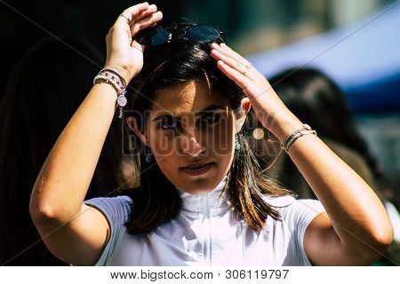 Tel Aviv Israel June 7, 2019 View Of Unknown Israeli Girl Walking At The Carmel Marquet In Tel Aviv 