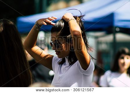 Tel Aviv Israel June 7, 2019 View Of Unknown Israeli Girl Walking At The Carmel Marquet In Tel Aviv 