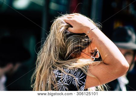 Tel Aviv Israel June 7, 2019 View Of Unknown Israeli Girl Walking At The Carmel Marquet In Tel Aviv 