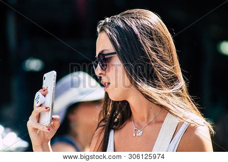 Tel Aviv Israel June 7, 2019 View Of Unknown Israeli Girl Walking At The Carmel Marquet In Tel Aviv 
