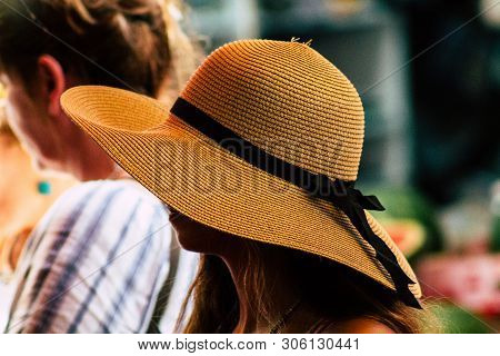 Tel Aviv Israel June 7, 2019 View Of Unknown Israeli Girl Walking At The Carmel Marquet In Tel Aviv 