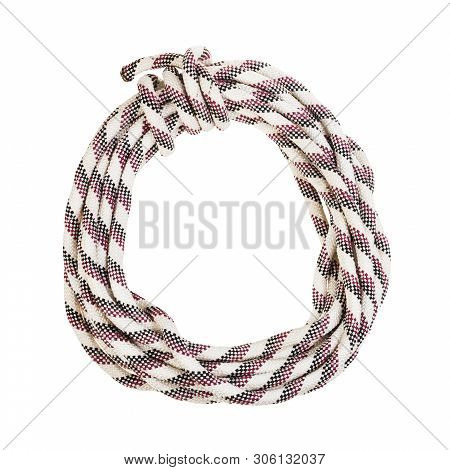 Round Bight Of Striped Synthetic Rope Isolated On White Background