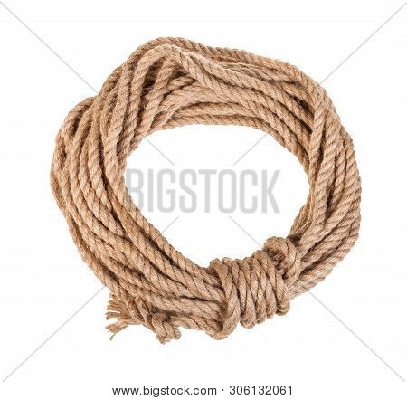 Round Bight Of Natural Jute Rope Isolated On White Background