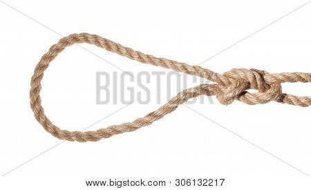 Slipped Figure-eight Loop Noose Tied On Thick Jute Rope Isolated On White Background