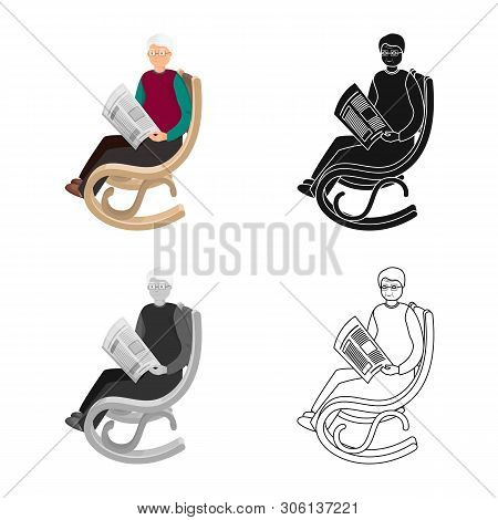 Vector Design Of Grandfather And Newspaper Symbol. Set Of Grandfather And Man Stock Symbol For Web.