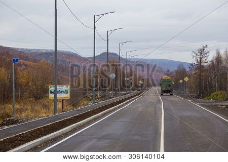 Esso, Kamchatka Peninsula, Russia- 03 October 2014: Russian Off-road Extreme Expedition Truck With P
