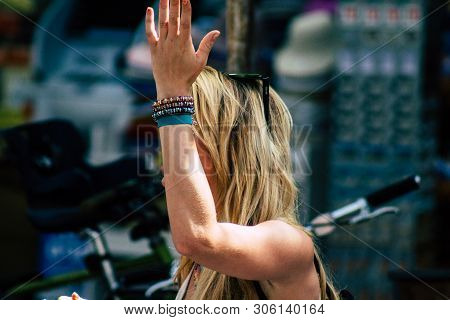 Tel Aviv Israel June 7, 2019 View Of Unknown Israeli Girl Walking At The Carmel Marquet In Tel Aviv 