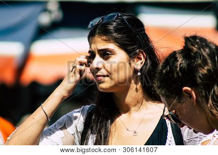 Tel Aviv Israel June 7, 2019 View Of Unknown Israeli Girl Walking At The Carmel Marquet In Tel Aviv 