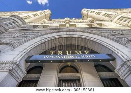 Washington Dc, United States - May 6, 2019 Trump International Hotel Facade Old Post Office Building