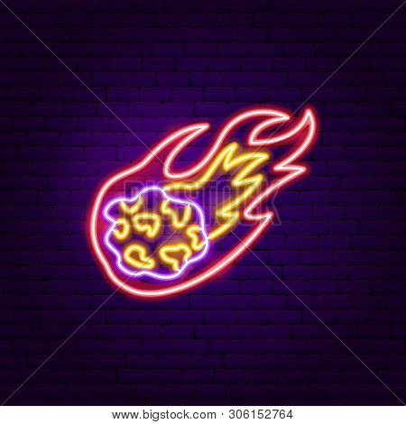 Meteor Neon Label. Vector Illustration Of Space Promotion.
