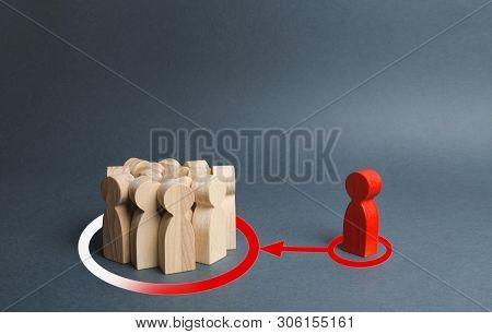 The Red Figure Of A Person Exerts Influence And Pressure On A Group Of People In Order To Change The