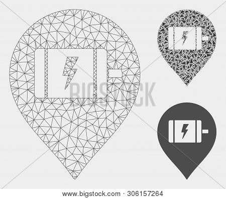 Mesh Electric Engine Marker Model With Triangle Mosaic Icon. Wire Carcass Triangular Mesh Of Electri