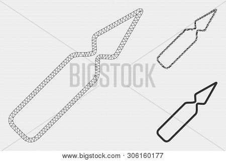 Mesh Empty Ampoule Model With Triangle Mosaic Icon. Wire Carcass Polygonal Mesh Of Empty Ampoule. Ve