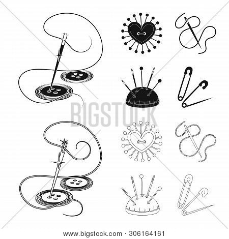Vector Illustration Of Pin And Sewing Icon. Set Of Pin And Sketch Stock Symbol For Web.