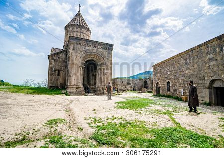 Tatev, Armenia - May 11, 2017. Famous Tatev Monastery In Mountains With Funicular