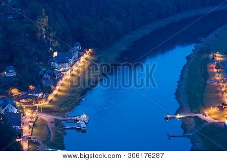 View From The Bastei To The Elbe Near Rathen In Saxony / Germany