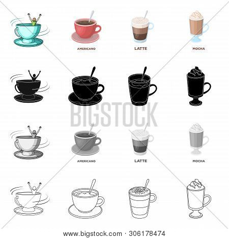 Vector Illustration Of Cup And Coffe Symbol. Set Of Cup And Top  Vector Icon For Stock.
