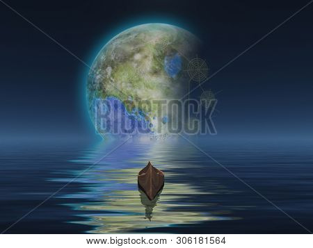 Terraformed Moon seen from Earth. 3D rendering