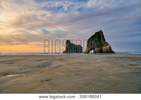 The Beautiful Rock Formats Off The Coast At Wharariki Beach