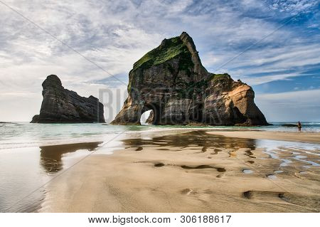 The Beautiful Rock Formats Off The Coast At Wharariki Beach