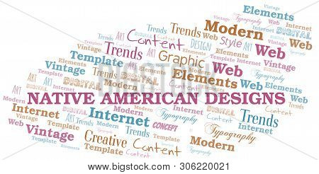 Native American Designs Word Cloud. Wordcloud Made With Text Only.