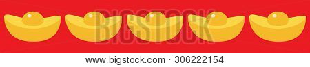 Cinese New Year Symbol Atribute. Gold Ingot Line Set. Golden Bar Icon. Greeting Card. Flat Design. R