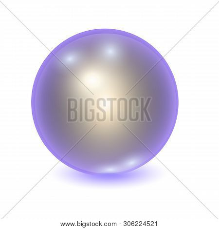Vector Realistic Violet Metall Ball With Silver Outflow Or Shine Sphere With Patches Of Light On Whi