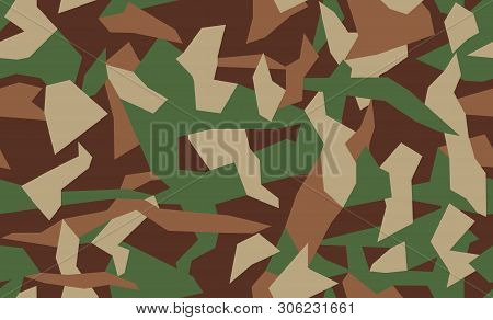 Vector Camouflage Seamless Pattern. Khaki Design Style For T-shirt. Military Texture, Camo Clothing 