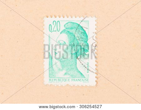 France - Circa 1980: A Stamp Printed In France Shows Portrait Of A Woman, Known As Liberty, After Eu