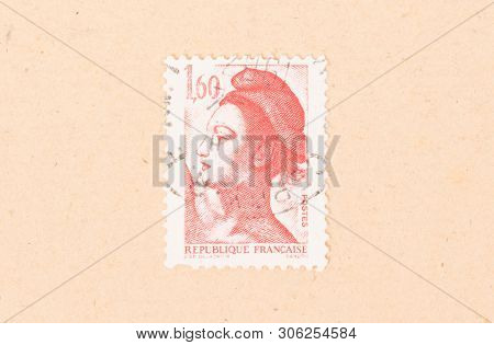 France - Circa 1980: A Stamp Printed In France Shows Portrait Of A Woman, Known As Liberty, After Eu