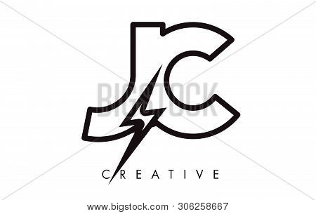 Jc Letter Logo Design With Lighting Thunder Bolt. Electric Bolt Letter Logo Vector Illustration.
