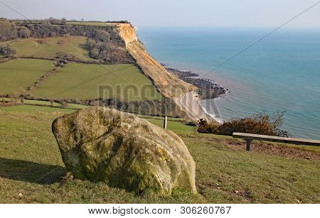 View Of The Cliffs At Salcombe Regis Beach From The South West Coastal Path On Salcombe Hill Cliff A