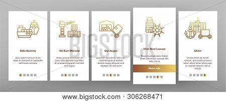 Cargo Port Vector Onboarding Mobile App Page Screen. Cargo Port Vehicles, Transportation Illustratio