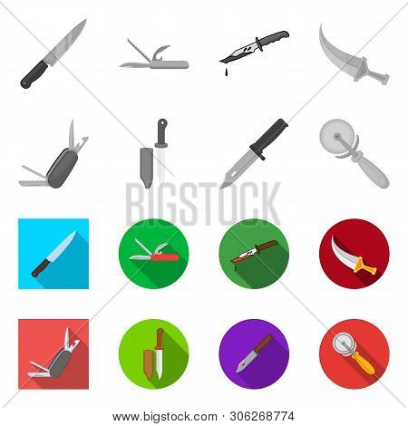 Vector Illustration Of Knife And Cut Logo. Collection Of Knife And Flat Stock Vector Illustration.